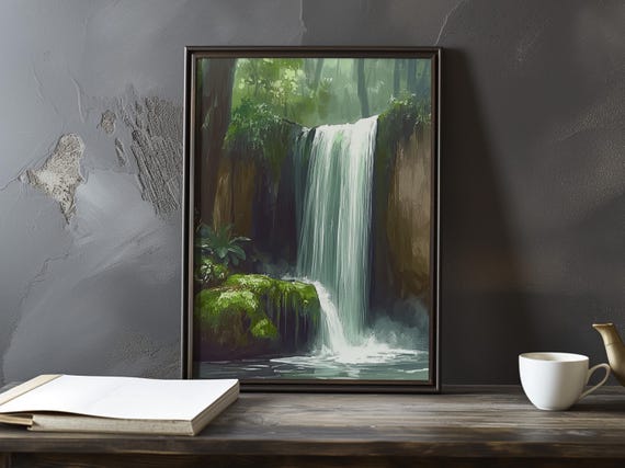 A Waterfall In Forest Setting Gustave Courbet Inspired Impressionist Gallery Print Poster