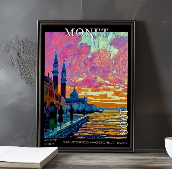 San Giorgio Maggiore At Dusk 1908 Claude Monet Print Poster Impressionism Post Impressionist Venice Sunset Island View Art Decor