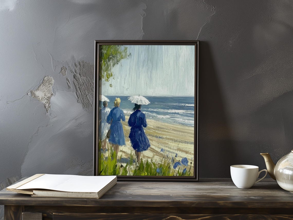 Boudin Inspired Women Descending Flowered Dunes to the Beach Poster