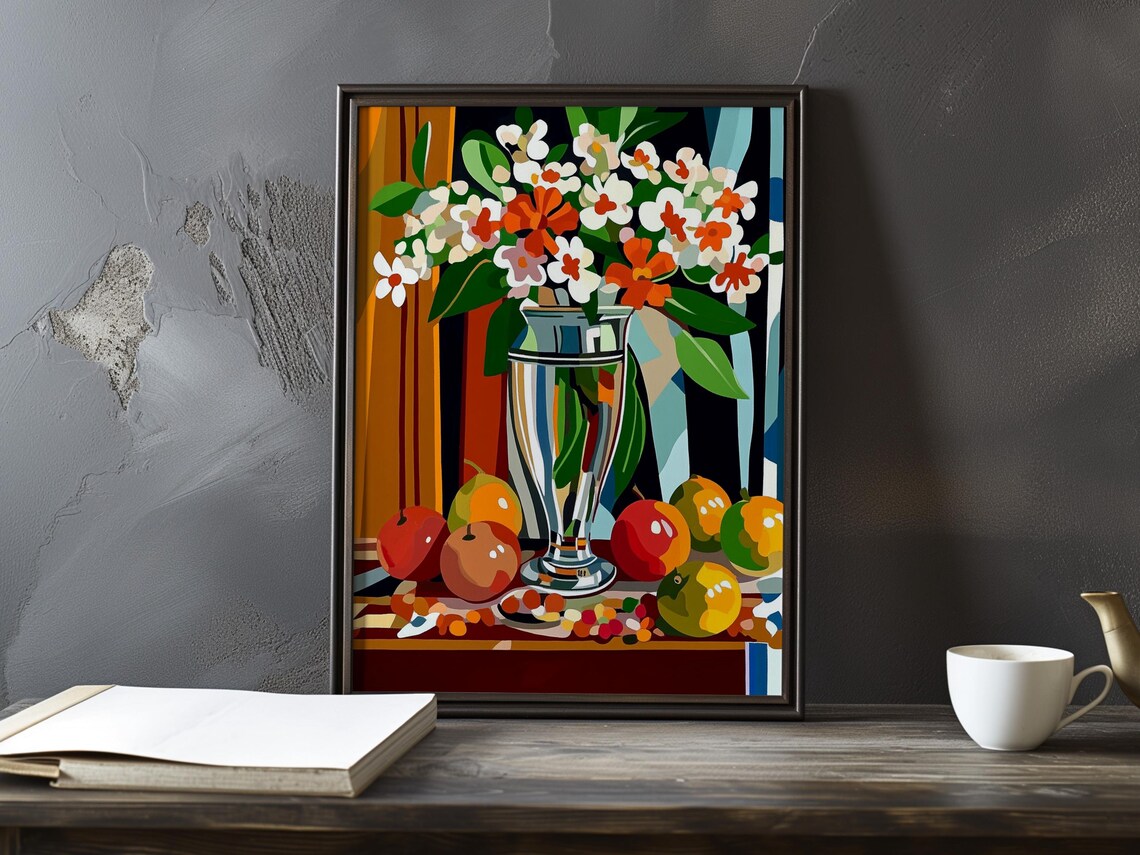 White Blossoms And Apples Stylized Still Life Cezanne Art Poster