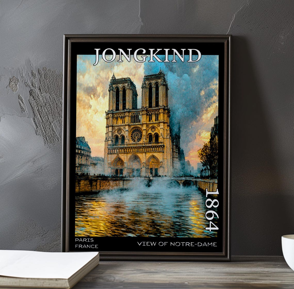 Jongkind Notre-Dame Facade at Dusk With Dramatic Clouds Poster