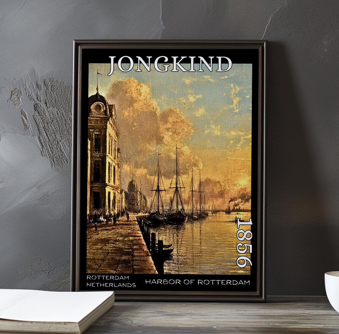 Jongkind Harbor of Rotterdam Quay and Ships at Golden Sunset Poster