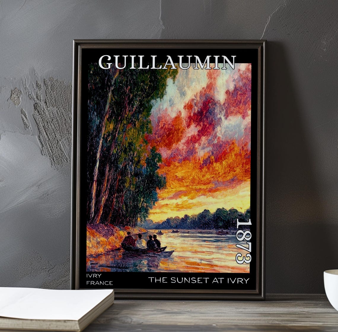 Sunset At Ivry 1873 Guillaumin Boat Figures Under Trees Poster