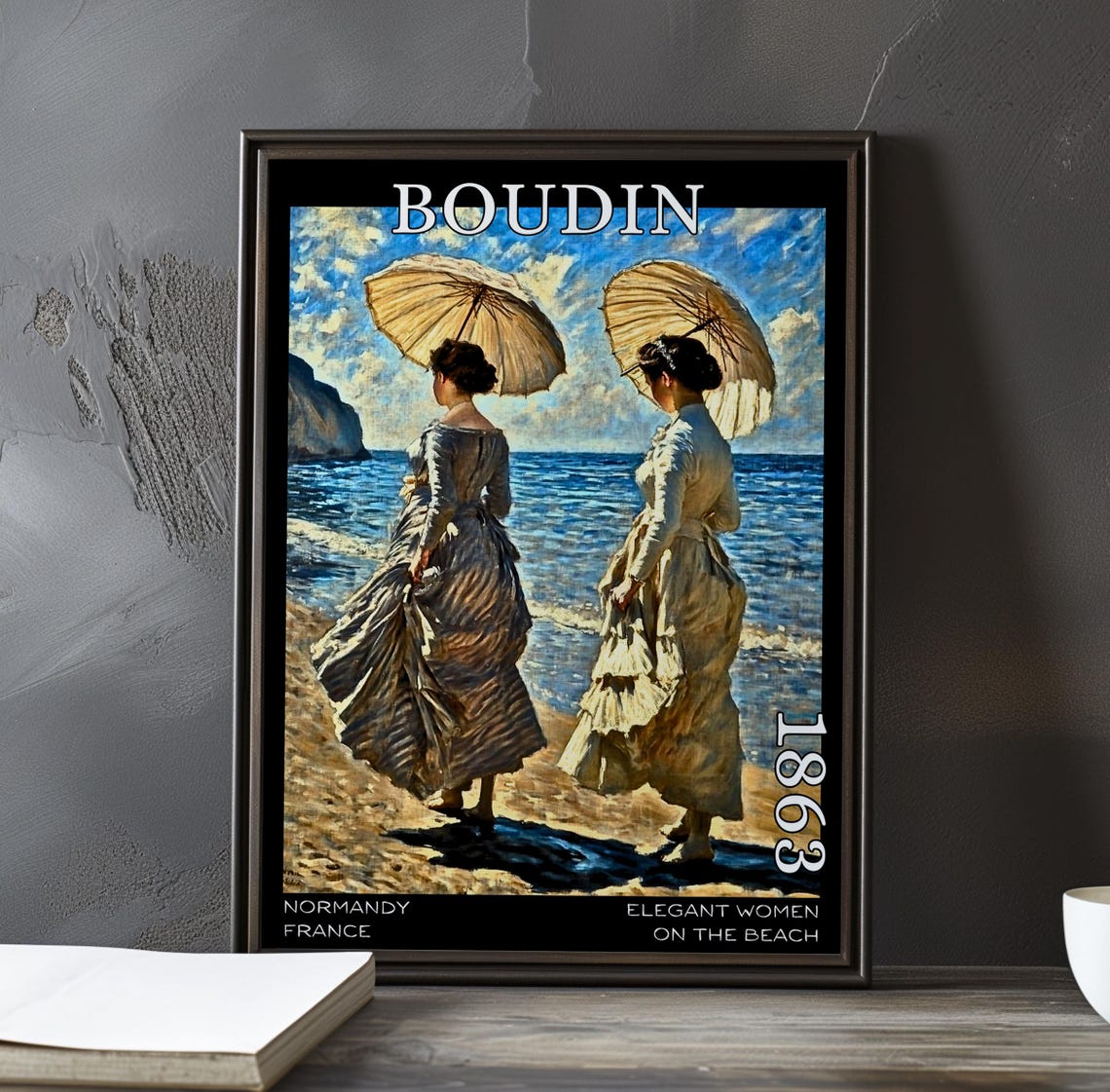 Boudin Elegant Women on the Beach 1863 Parasols by Cliffs Poster