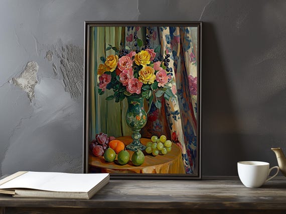 Still Life With Flowers And Fruit Paul Cezanne Inspired Impressionist Art Print French Natural Landscape Poster Impressionism