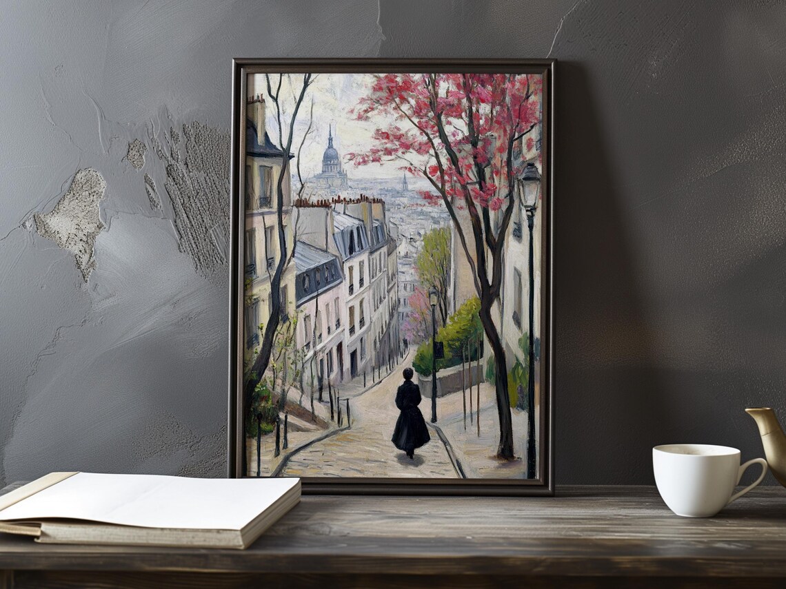 Montmartre Street In Bloom With Sacre Coeur Dome View Poster