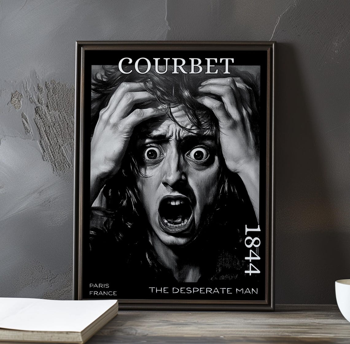 Gustave Courbet Desperate Man Hands in Hair Black White Poster