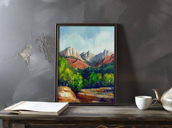 Cezanne-Inspired Jagged Gray Peaks with Warm Red Slopes Poster