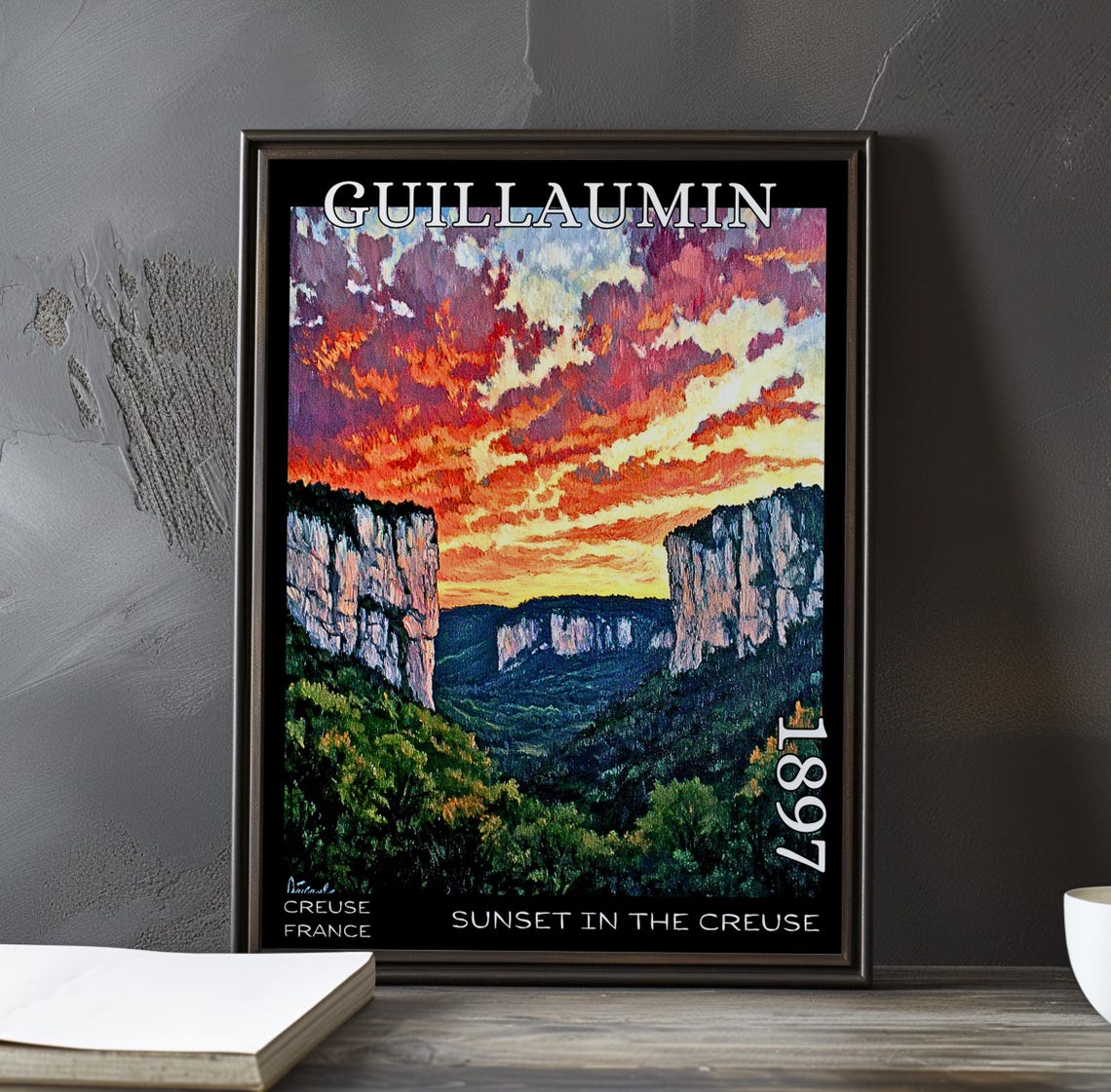 Guillaumin Sunset in the Creuse Twin Cliff Gates 1897 Poster