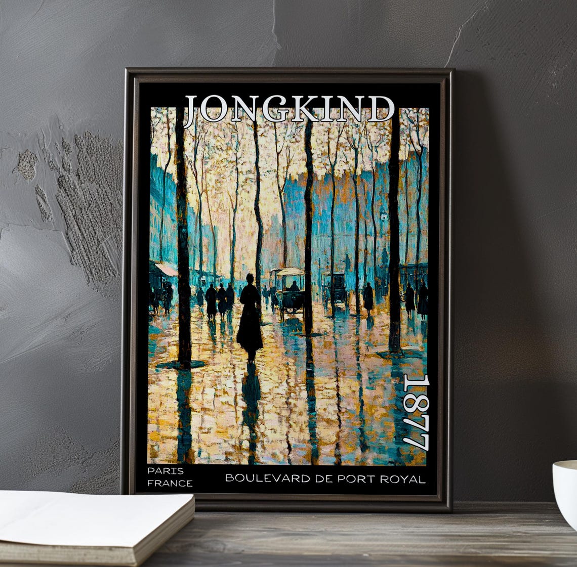 Jongkind 1877 Silhouetted Figures in Golden Boulevard Rain Poster