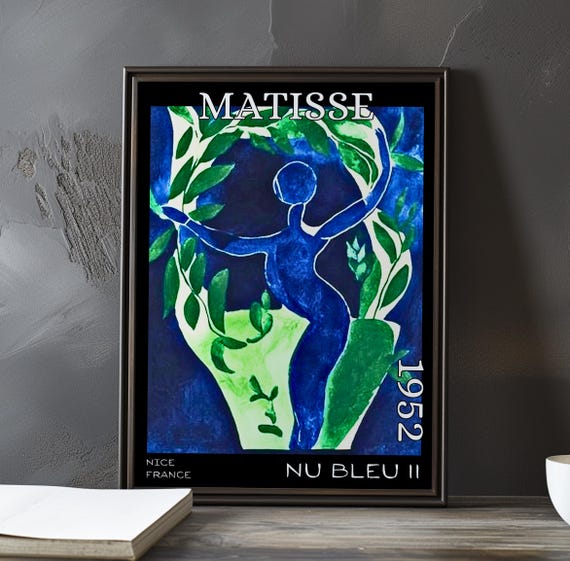 Nu Bleu Ii 1952 Henri Matisse Print Poster Blue Nude Abstract Cutout Female Figure French Post Impressionism Fauvist Art Decor 1950s