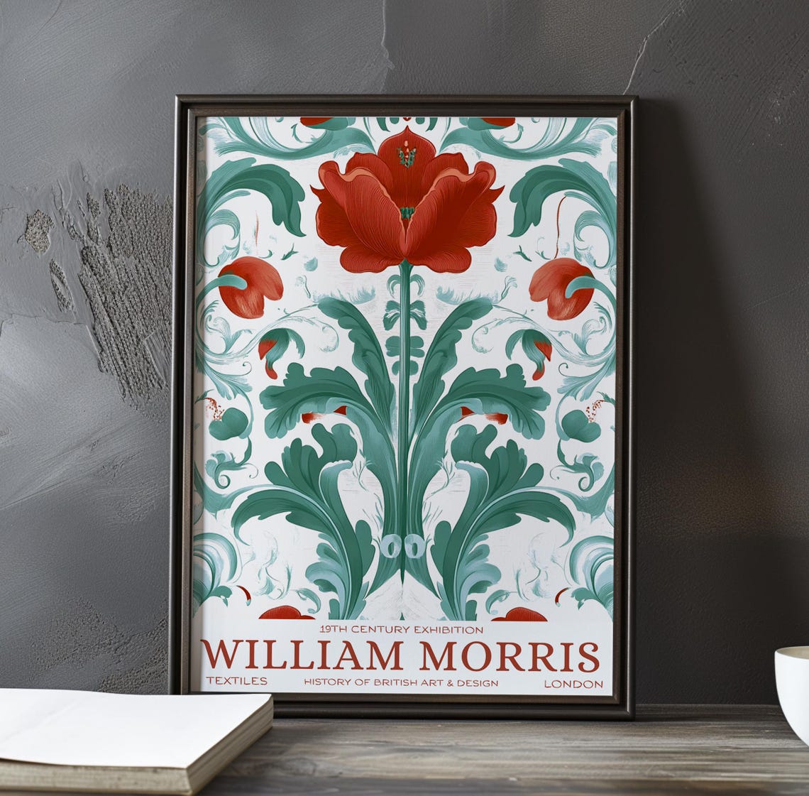 William Morris Red Poppy Bloom White Botanical Textile Poster