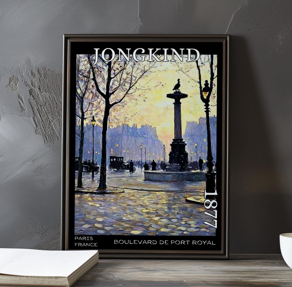 Jongkind 1877 Paris Square with Column Monument at Dusk Poster