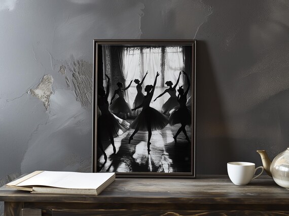 Monochrome Ballet Dancers Silhouette Window Light Dramatic Poster