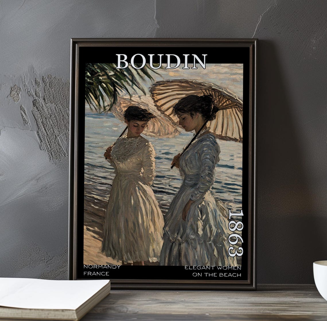 Boudin Elegant Women on the Beach 1863 Parasols Under Trees Poster