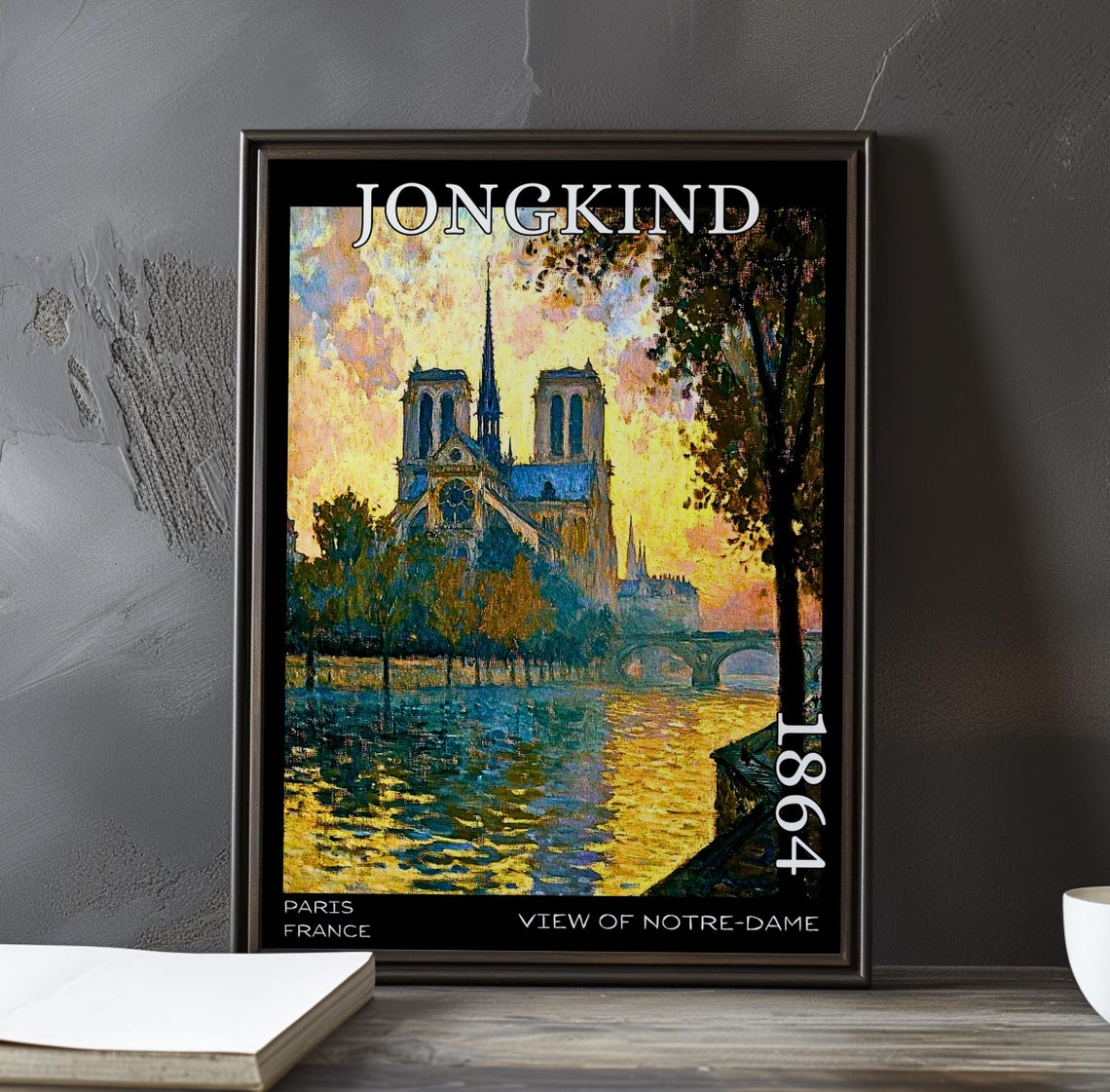 Jongkind 1864 Notre-Dame Cathedral at Sunset Over Golden Seine Poster