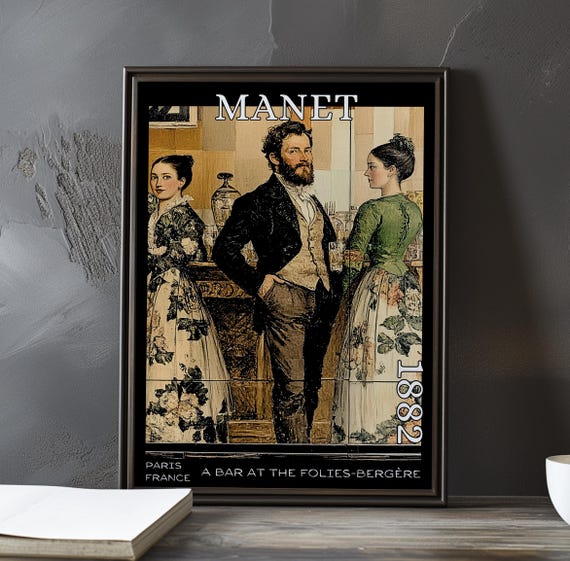 A Bar At The Foliesbergre 1882 Douard Manet Print Poster French Impressionism Mirror Reflection Art Parisian Nightlife Decor