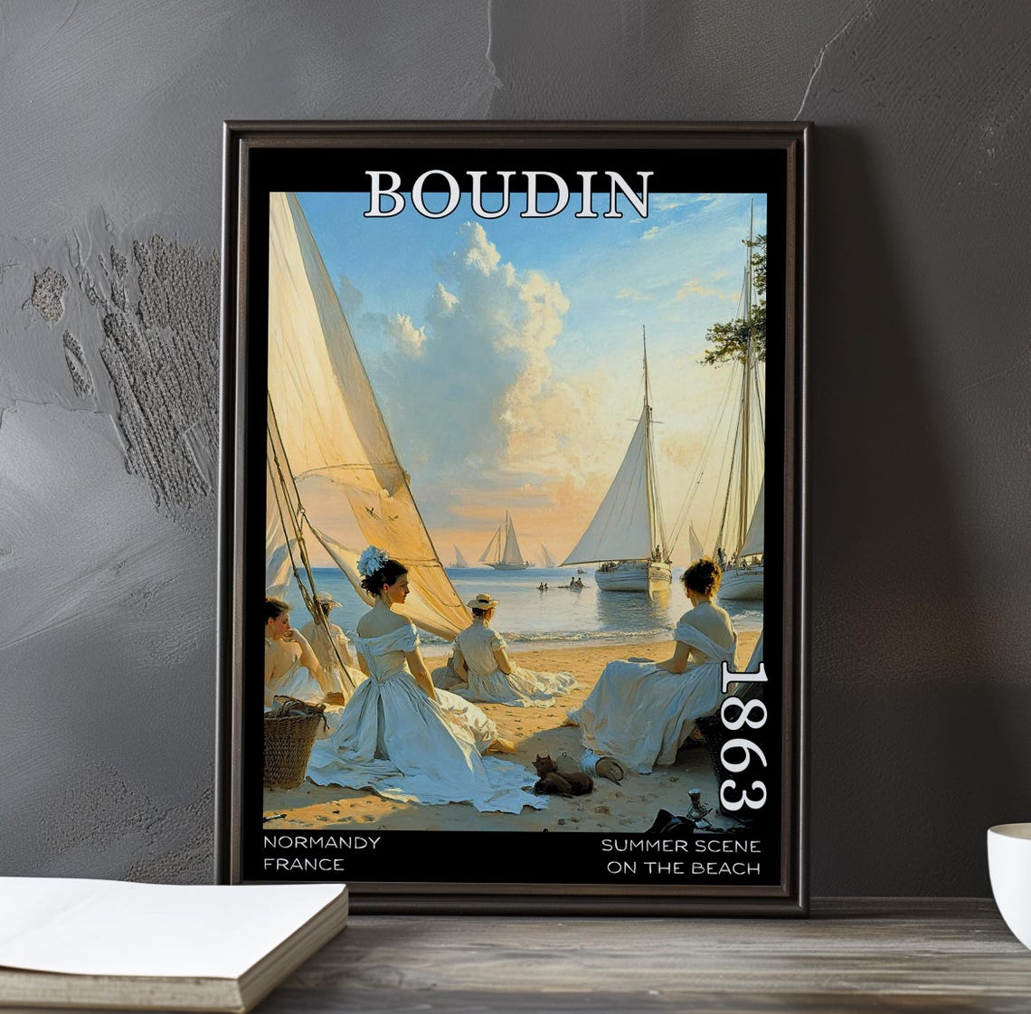 Boudin Summer Scene on the Beach 1863 Seated Women Sails Poster