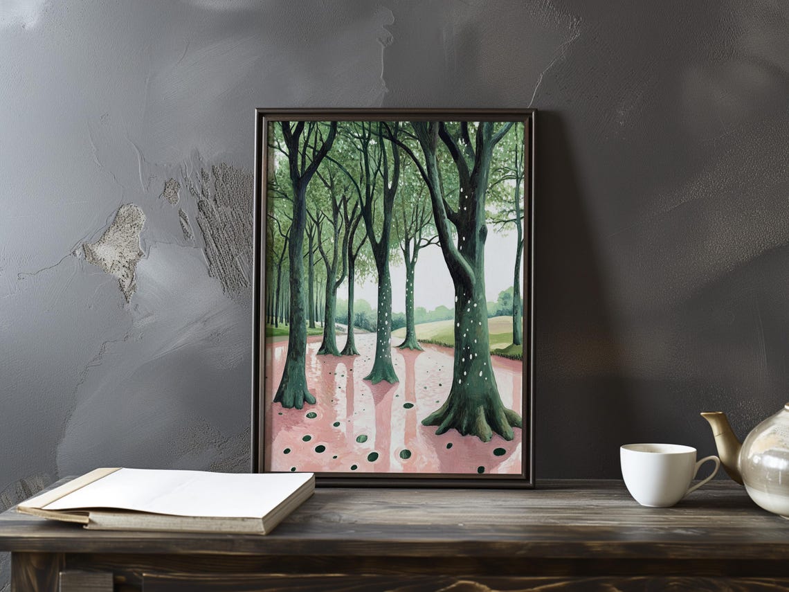Vallotton Inspired Forest Path with Pink Blossom Ground Poster