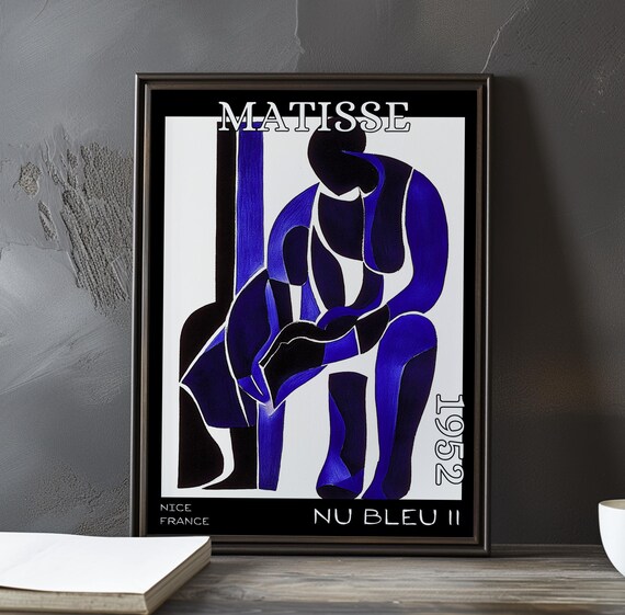 Matisse Angular Dark Blue Figure on White 1952 Exhibition Poster