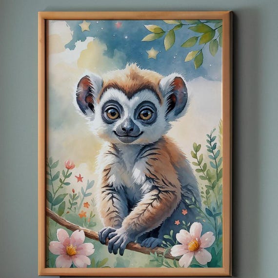 Baby Lemur Nursery Art Print Safari Animal Decor