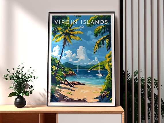 Virgin Islands USA Tropical Beach Cove Sailboats Caribbean Poster