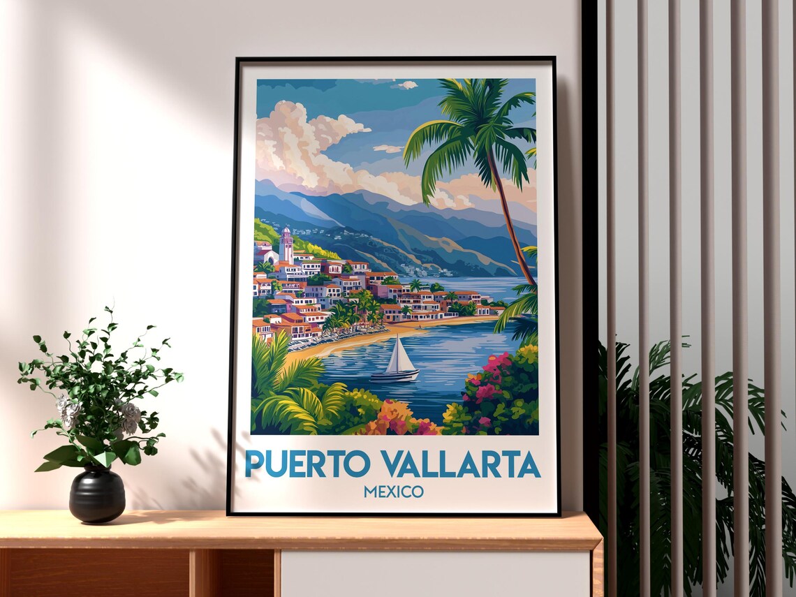 Puerto Vallarta Mexico Beach Bay Sailboat Tropical Travel Poster