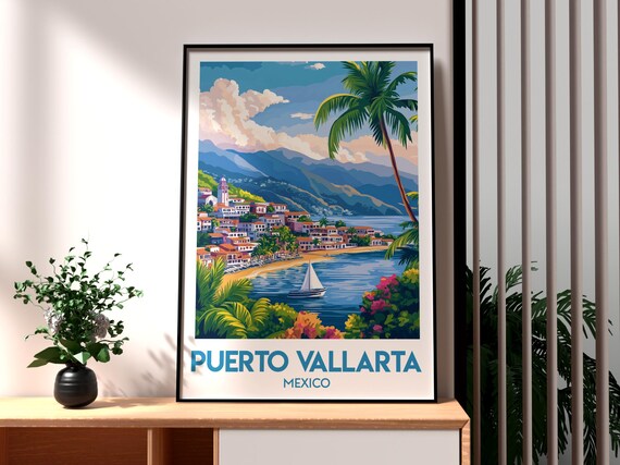 Puerto Vallarta Mexico Beach Bay Sailboat Tropical Travel Poster