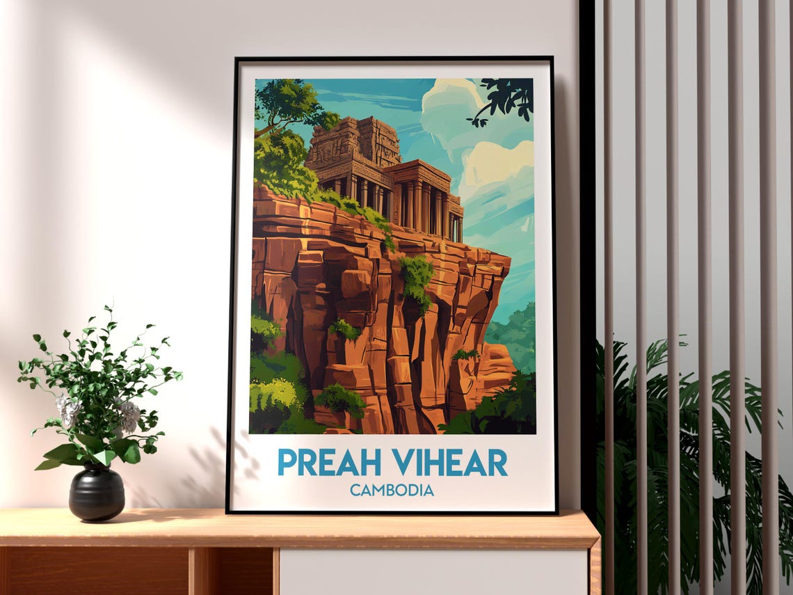 Preah Vihear Cambodia Cliff Top Temple Heritage Travel Poster