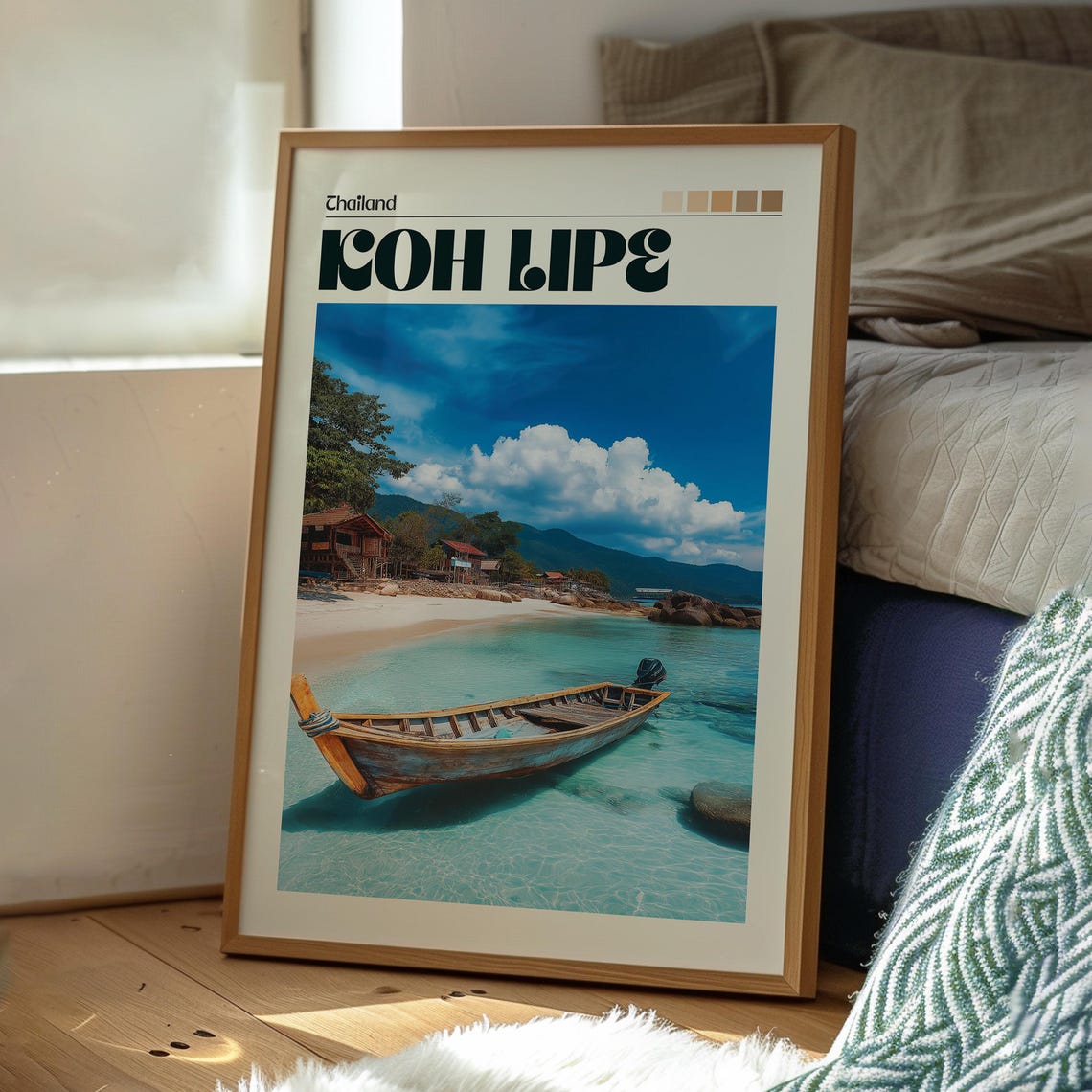Koh Lipe Thailand Longtail Boat White Beach Tropical Travel Poster - Image 3