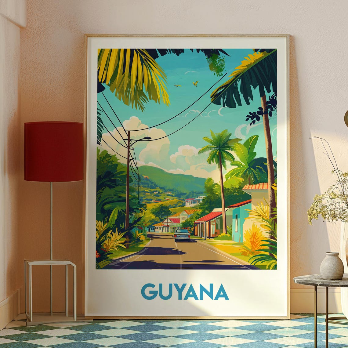 Guyana Tropical Road Lush Palms Village Scenery Travel Poster - Image 2