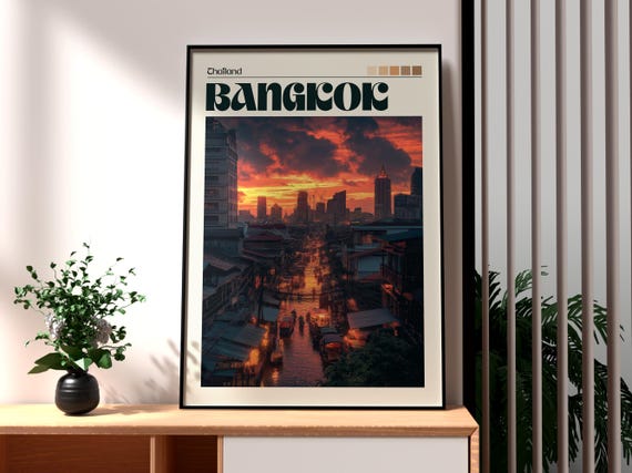 Bangkok Travel Print Thailand Wall Art City Street Poster Backpacking Gift For Traveller