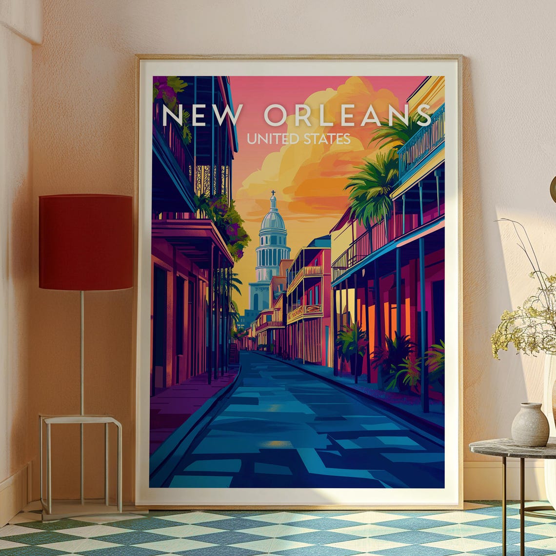 New Orleans French Quarter Sunset Street Balcony Scene Poster - Image 2