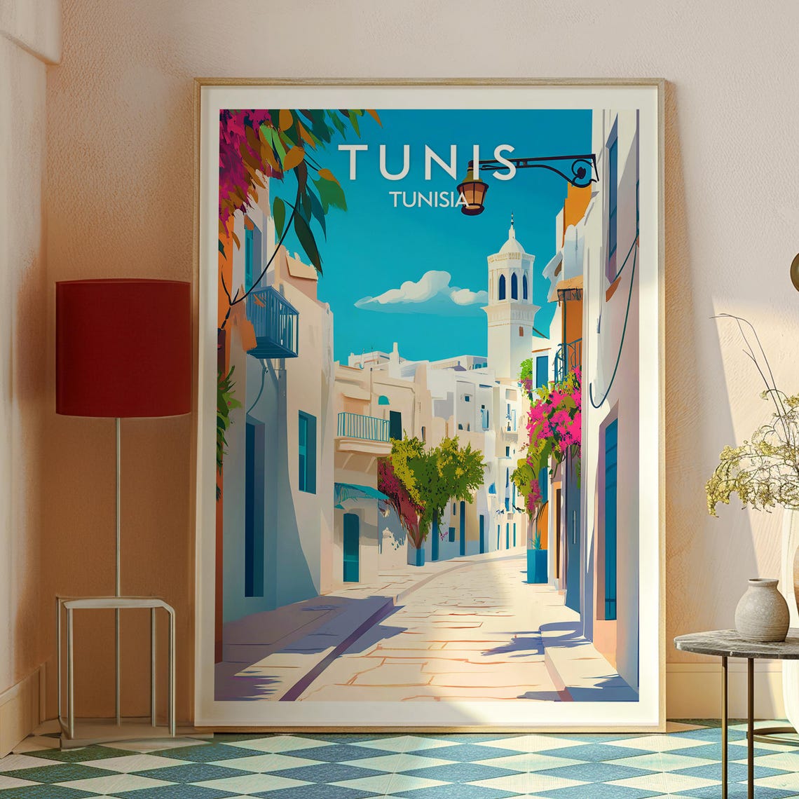 Tunis Tunisia Medina Alley White Blue Cityscape Travel Poster - Image 2