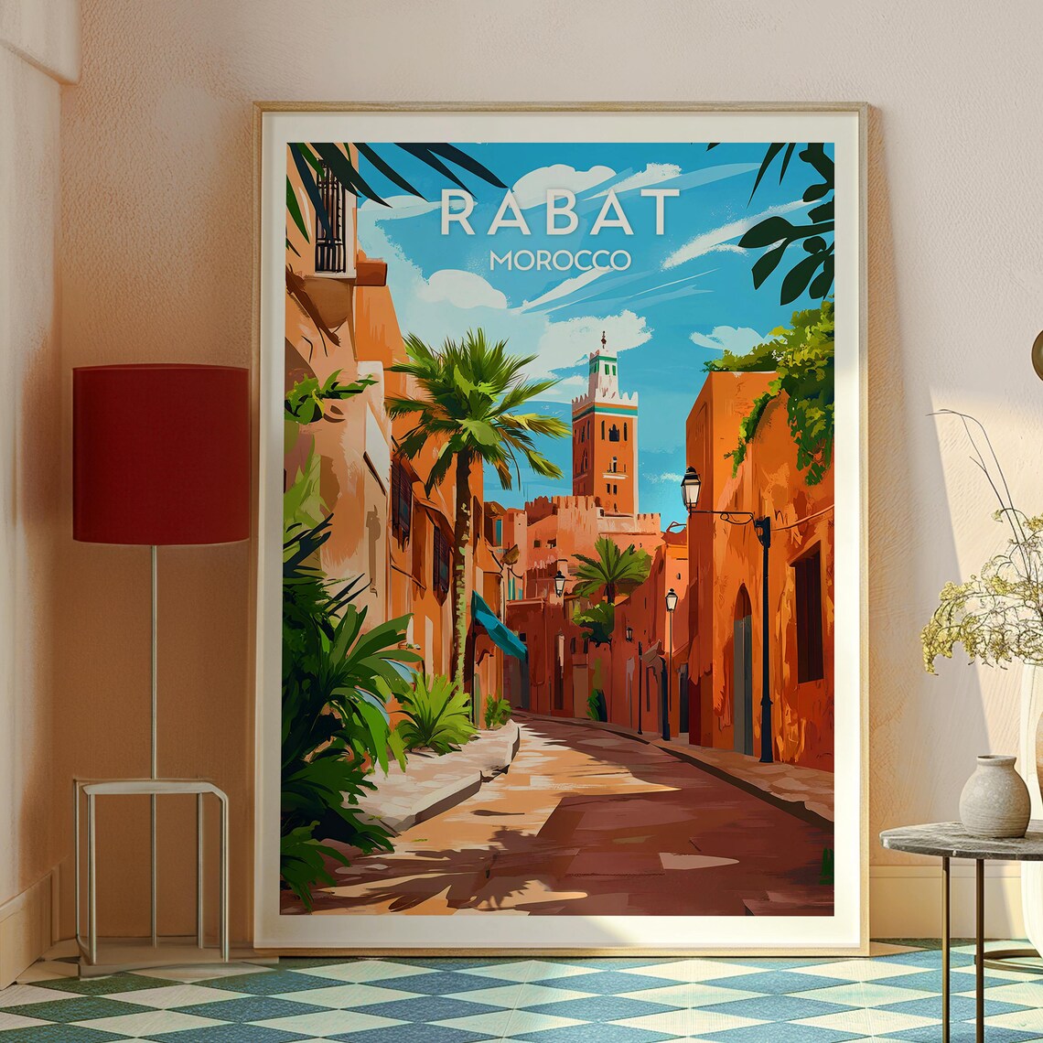 Rabat Morocco Colorful Old Town Palm Street Art Travel Poster - Image 2