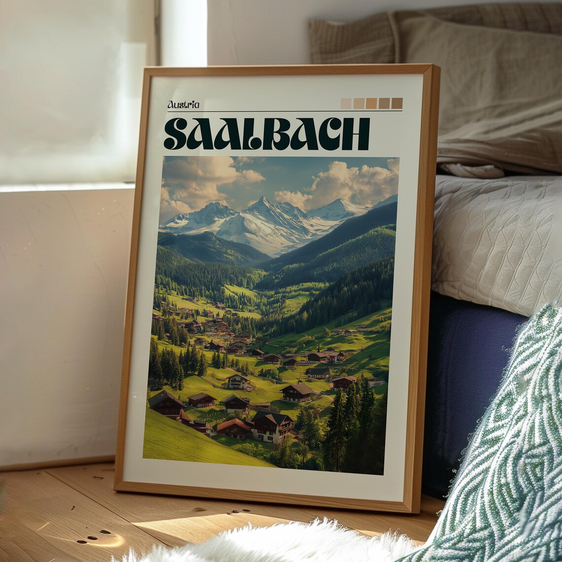 Saalbach Austria Alpine Village Snowy Mountain Valley Travel Poster - Image 3