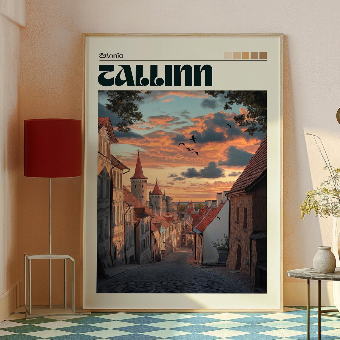 Tallinn Estonia Old Town Sunset Cobblestone Vintage Travel Poster - Image 2