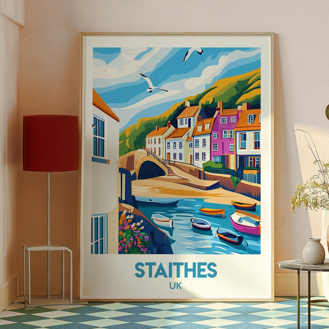 Staithes UK Fishing Village Colorful Harbor Boats Travel Poster - Image 2