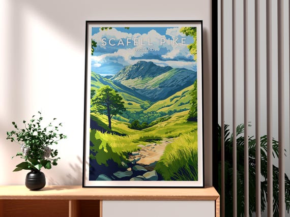 Scafell Pike Print The Lake District Wall Art Uk Hiking Poster Travel Walking