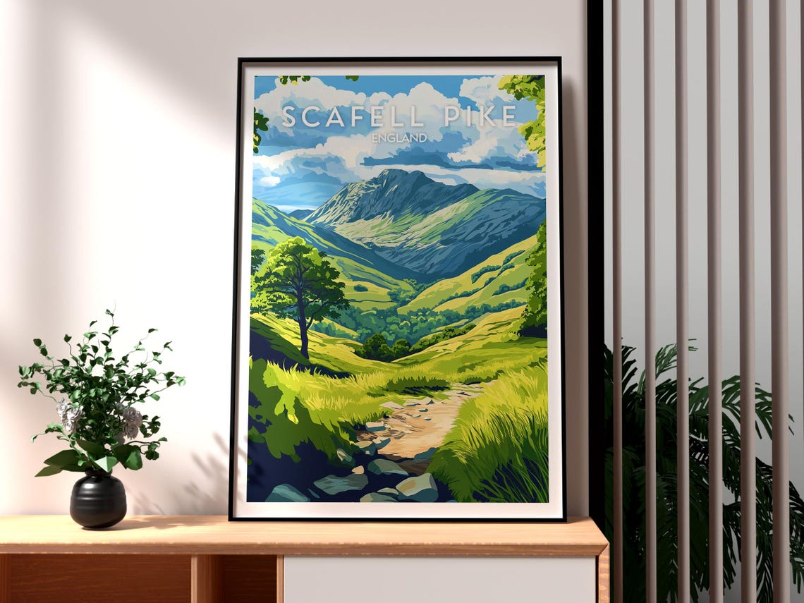 Scafell Pike Print The Lake District Wall Art Uk Hiking Poster Travel Walking