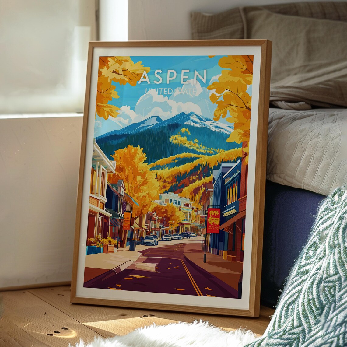 Aspen Colorado Autumn Mountain Street Golden Leaves Town Travel Poster - Image 3