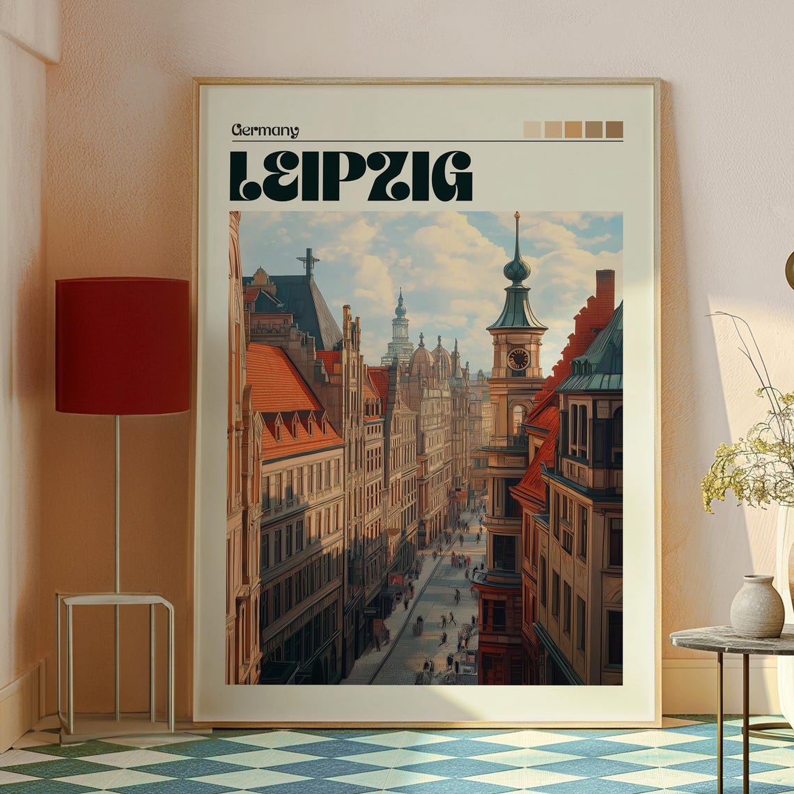 Leipzig Germany Historic Old Town Street Sunset Scene Poster - Image 2