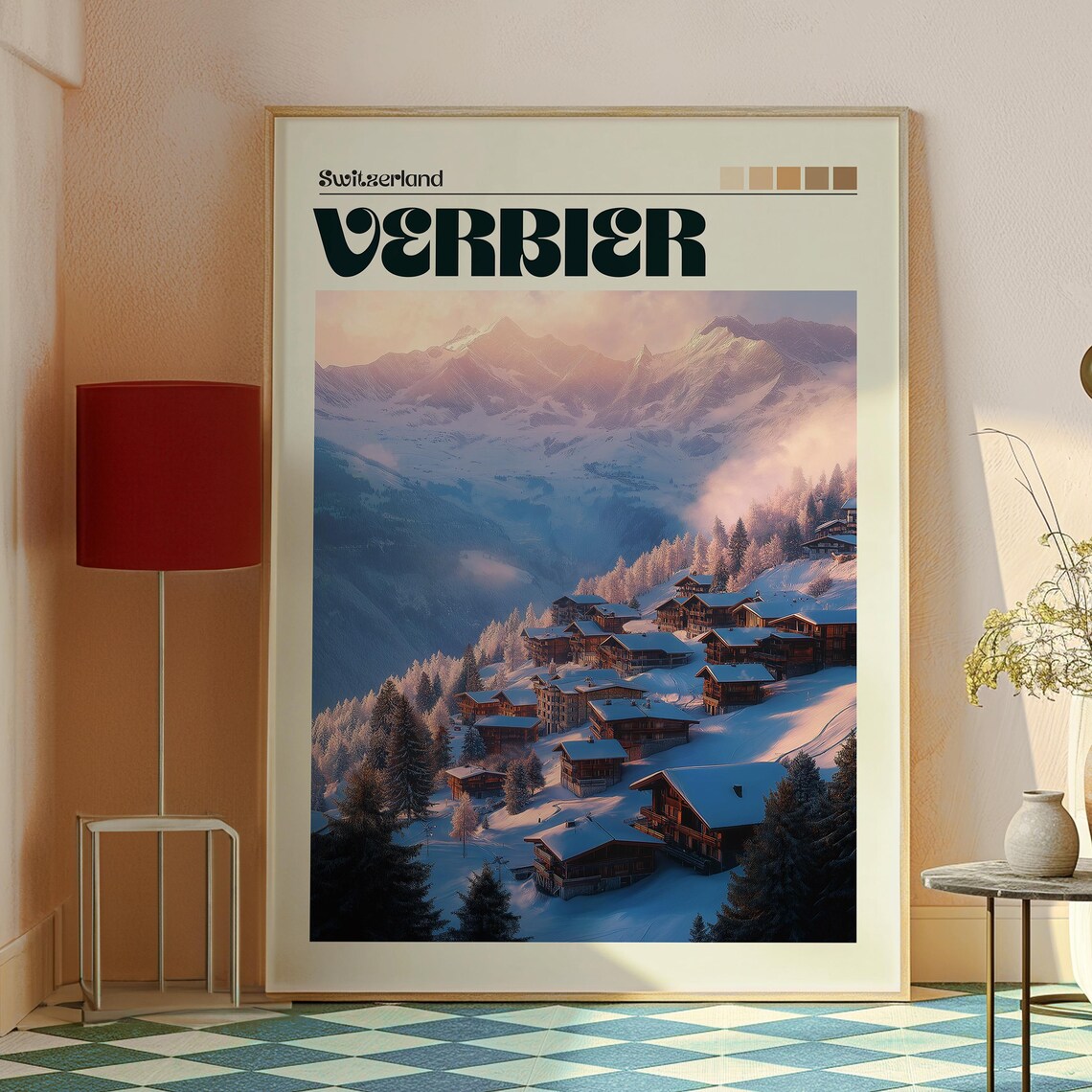 Verbier Switzerland Snowy Alpine Village Sunset Ski Resort Poster - Image 2