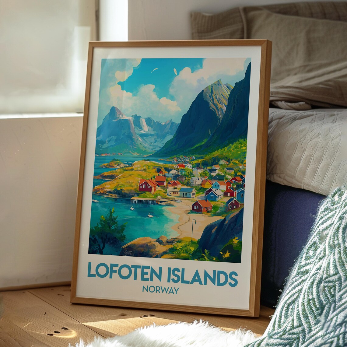 Lofoten Islands Norway Red Fishing Village Fjords Midnight Sun Poster