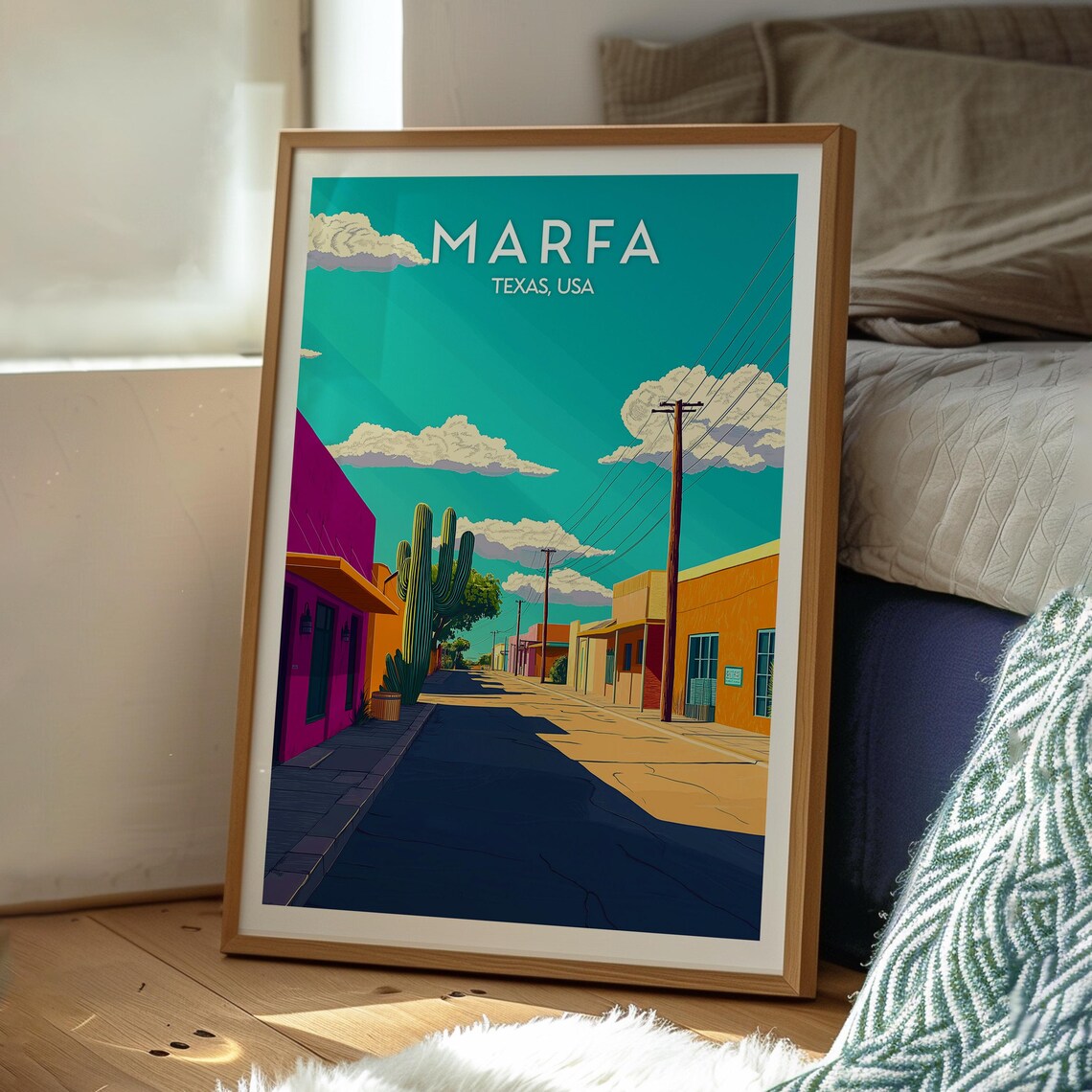 Marfa Texas USA Desert Street Cactus Adobe Buildings Travel Poster - Image 3