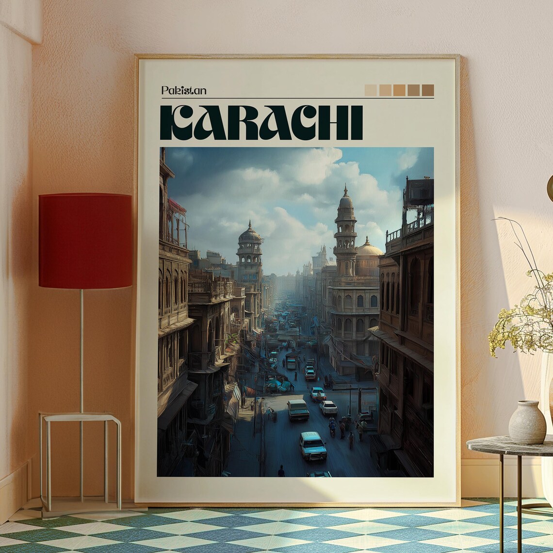 Karachi Pakistan Old City Street Minarets Vintage Travel Poster - Image 2