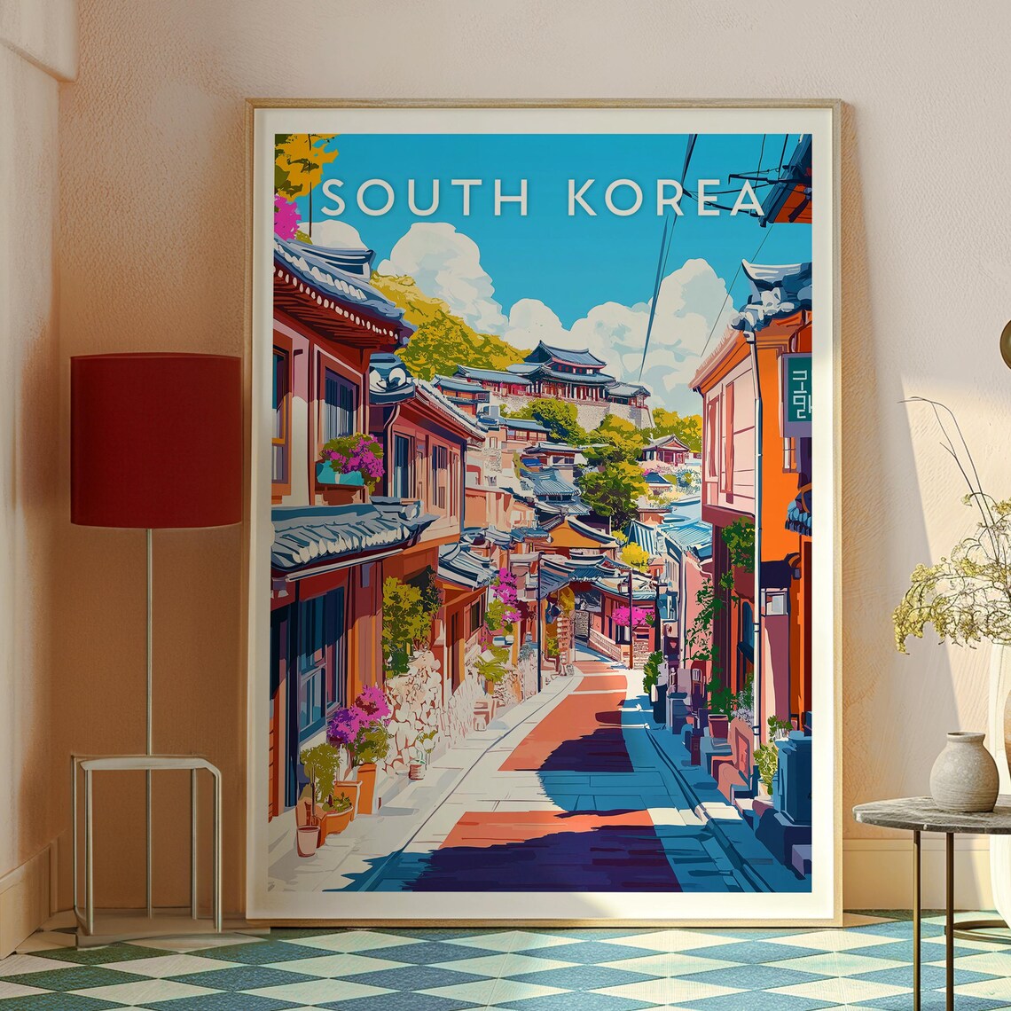 South Korea Traditional Hanok Street Palace Hill Vintage Travel Poster - Image 2