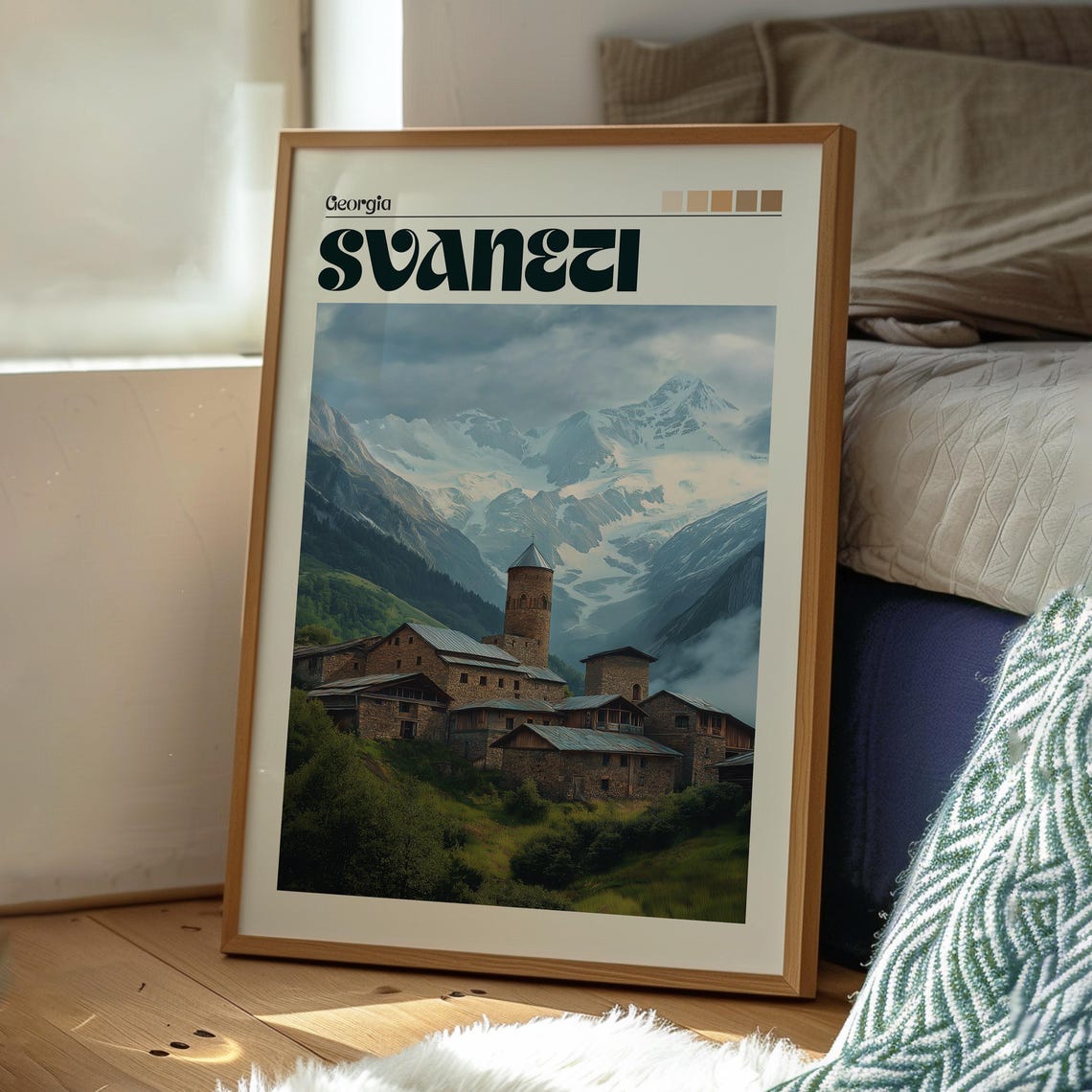 Svaneti Georgia Medieval Stone Towers Snowy Caucasus Mountains Poster - Image 3