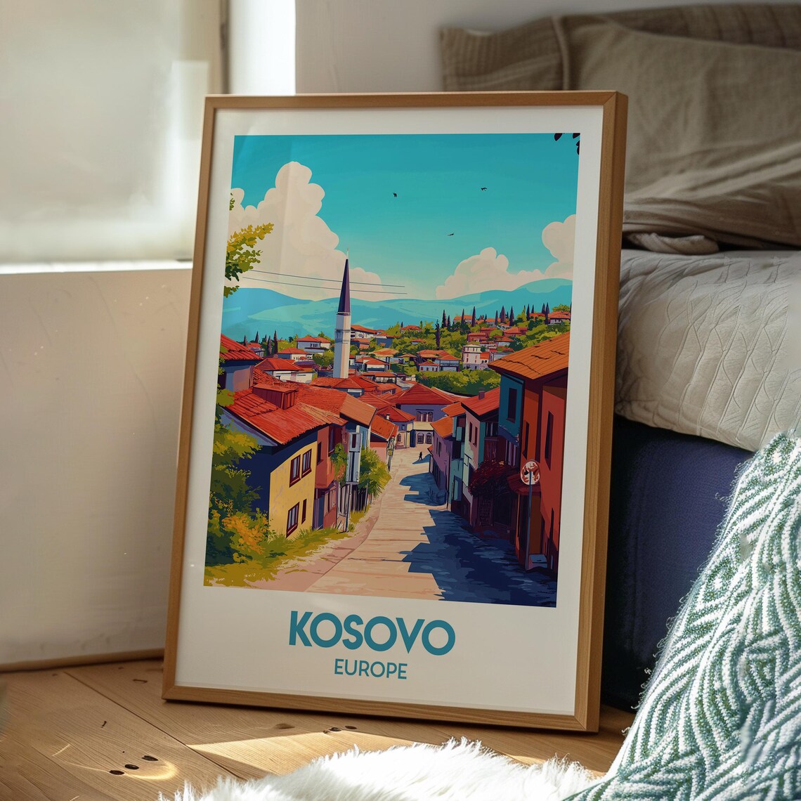 Kosovo Europe Historic Old Town Street Minaret Travel Poster - Image 3