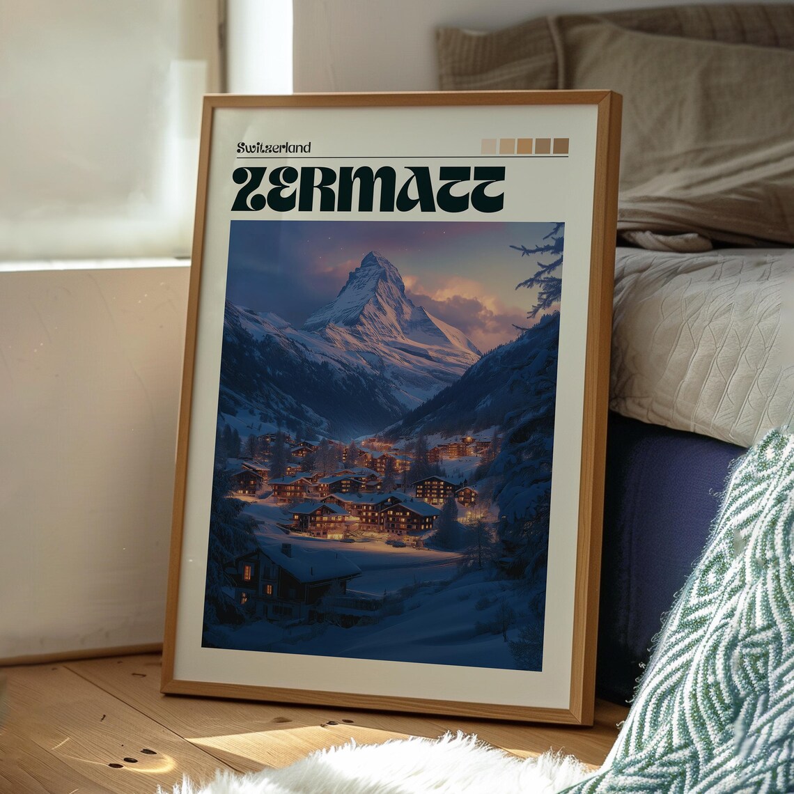 Zermatt Switzerland Matterhorn Night Snowy Village Alps Travel Poster - Image 3